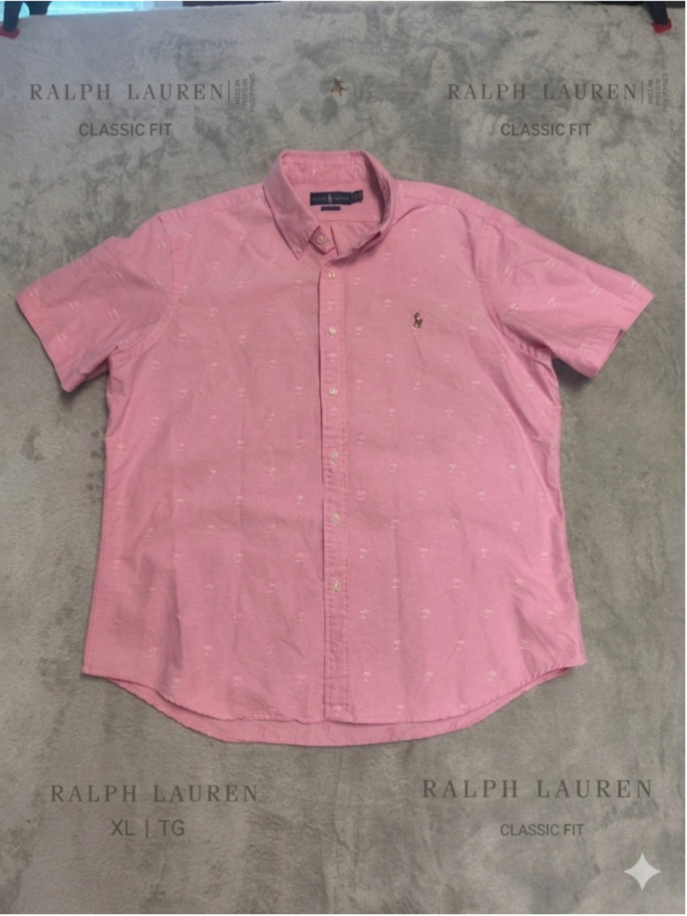 Polo Ralph Lauren Men's XL Classic Fit Pink Short Sleeve Palm Tree Button Down